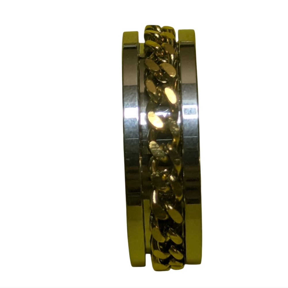 NEW Men Women's Ring Sz 11.5-12 Silver Gold Color Chain Spin Fidget Ring A-027